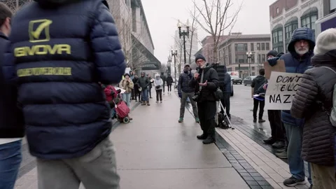 Tesla Protest - Boston, MA, US Stock Footage 306496151