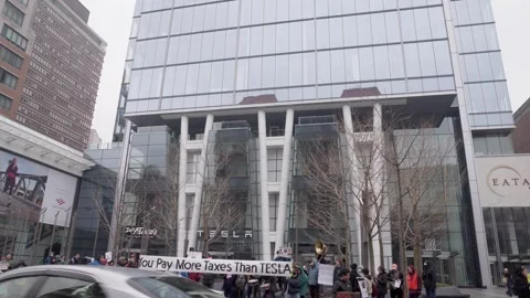 Tesla Protest - Boston, MA, US Stock Footage 306496191
