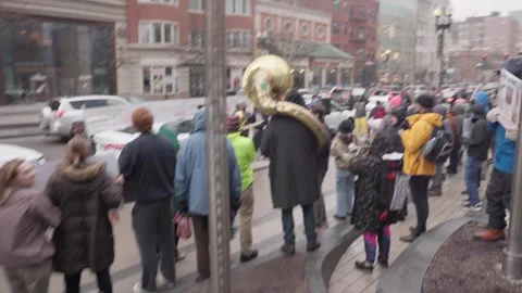Tesla Protest - Boston, MA, US Stock Footage 306496194