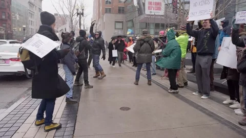 Tesla Protest - Boston, MA, US Stock Footage 306496196
