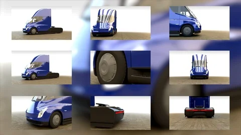 Tesla Semi 2021 in blue. 80 seconds of B roll. Stock Footage