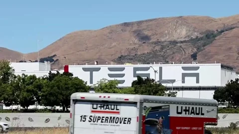 Tesla stock down 0.35% ahead of Q2 earnings report, CALIFORNIA, US - 22 Jul 2025 Stock Footage 313512389