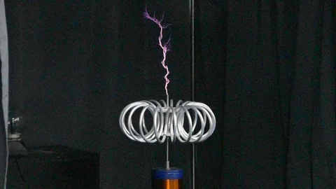 Tesla, transformer, electricity, lightning (4) Stock Footage 98487656
