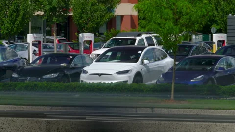 TESLA - VARIOUS BROLL ANGLES, DEALERSHIP, CARS, ELECTRIC VEHICLES Stock Footage 151124723
