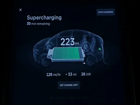 Tesla X charging display Stock Footage