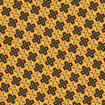 Tessellated decorative backdrop in dark soil, moss green, alien leaf, star yello 스톡 일러스트