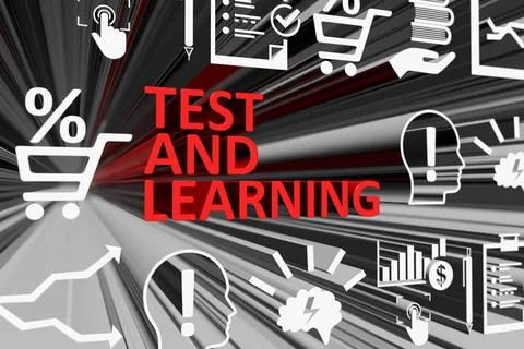 TEST AND LEARN concept blurred background 3d render illustration Illustrazione stock