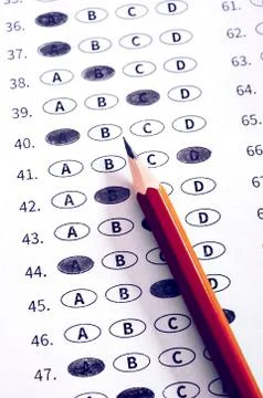Test answer sheet with pencil. Examination test. Education concept Stock-Fotos