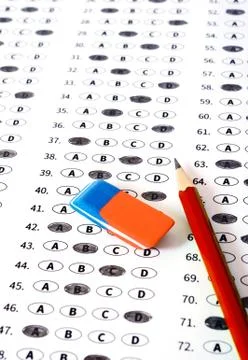 Test answer sheet with pencil. Examination test. Education concept Stock Photos