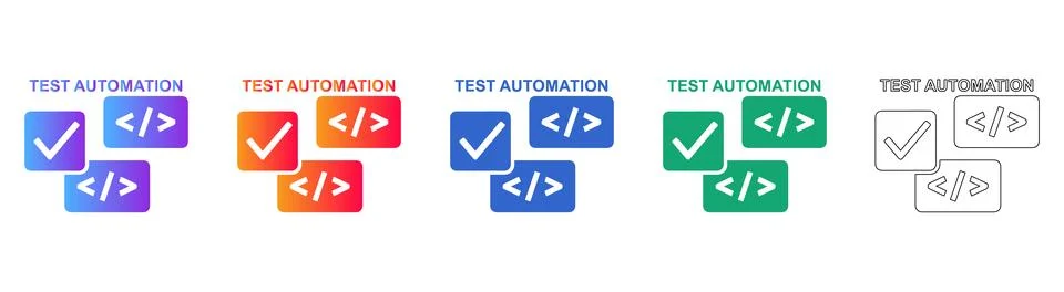 Test Automation Code Icon Set Stock Illustration