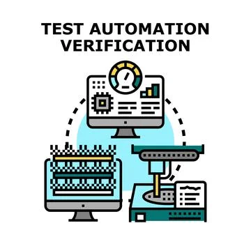 Test automation verification process evaluating quality control product 库存插图