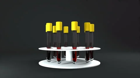 The test beakers are spinning on the carousel. 3D Render Animation Stock Footage 134392586