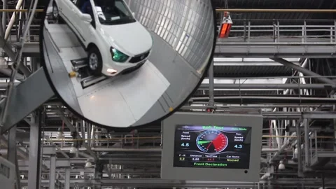 Test bench at the car factory. 스톡 동영상 122335807
