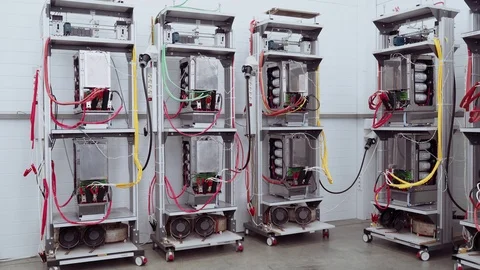 Test benches in the laboratory for the production of microprocessor-based Stock Footage 104355932