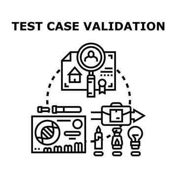 Test case validation process concept and research Ilustração Stock