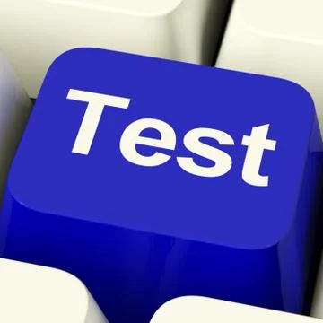 Test computer key in blue showing quiz or online questionnaire Stock Illustration