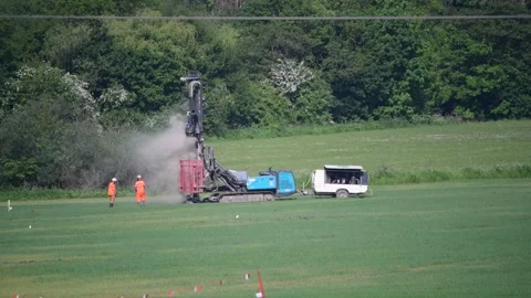 Test drilling soil on site of new east leeds orbital road uk Stock Footage 211662930