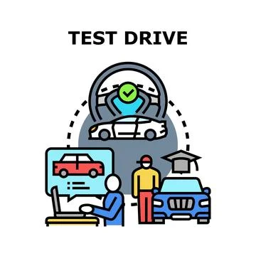 Test driving new car and learning vehicle concept Illustrazione stock
