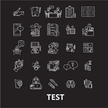 Test editable line icons vector set on black background. Test white outline Stock Illustration
