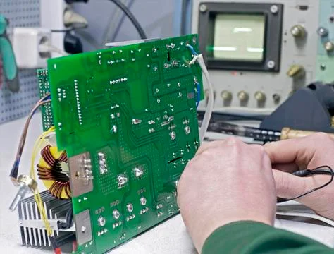 Test electronic devices of oscilloscope Foto stock