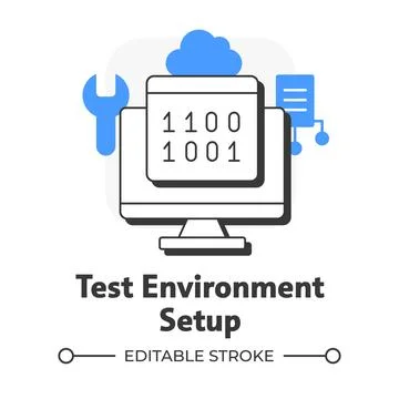 Test environment setup flat outline concept icon 스톡 일러스트