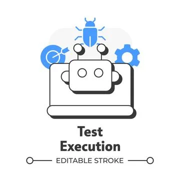 Test execution flat outline concept icon Stock Illustration
