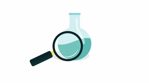 Test Flask with Blue Liquid and Bubbles Viewed Through Magnifying Glass on .. Stock Footage 317920272