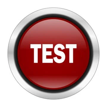 Test icon, red round button isolated on white background, web design illustra Stock Illustration
