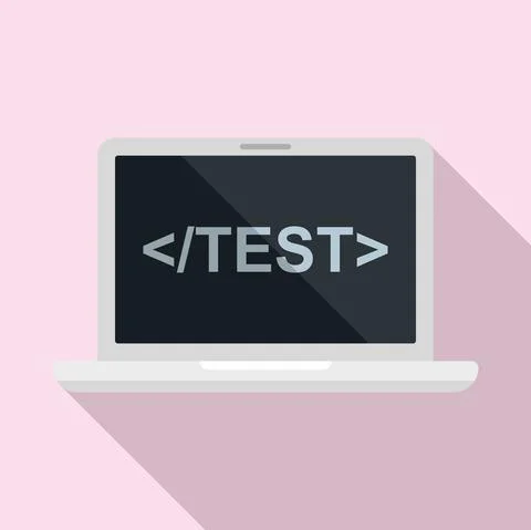 Test laptop icon, flat style 스톡 일러스트