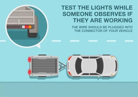 Test the lights before towing the trailer. Check it while someone observing. Stock Illustration