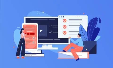 Test online concept. Application checking knowledge subjects control exams Stock Illustration