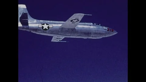 Test pilot and Astronaut Neil Armstrong flying U.S. Navy rocket powered X-1B Stock Footage 269506516