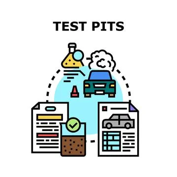 Test pits assessing car emissions and ground conditions Stock Illustration