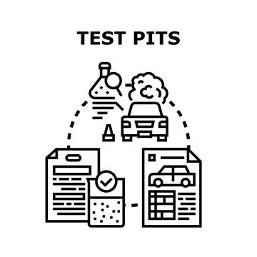 Test pits assessing car emissions and ground conditions 库存插图