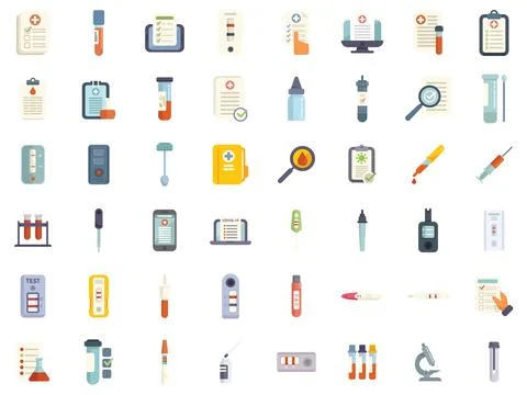 Test result icons set flat vector. Hiv test Illustrazione stock