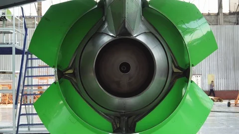 Test reverse the engine of a passenger plane.  Stock Footage 84447697