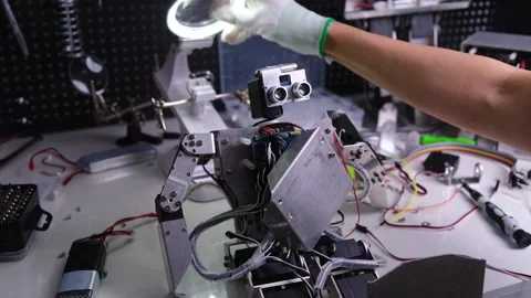 Test the robot on the workbench Stock Footage 313839711