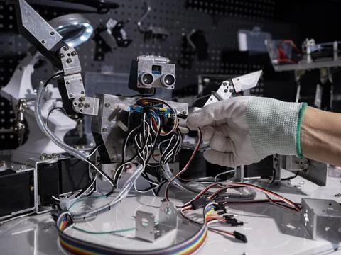 Test the robot on the workbench Stock Photos