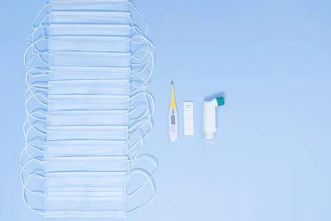 Test samples for coronavirus testing or analyzing, medical mask on background Stock Photos