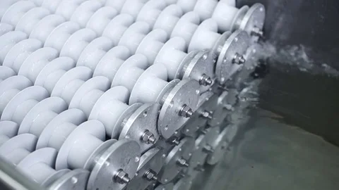 Test silicone insulators of high-voltage transmission lines in a water bath Stock Footage 71506420