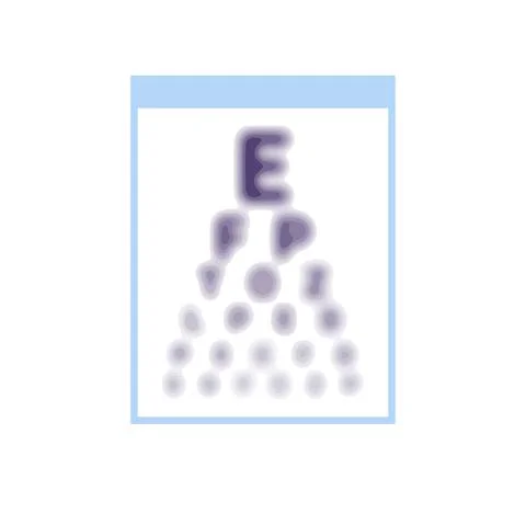 Test table with blurred poor vision eye, chart check eyevision. Visual impair Stock Illustration