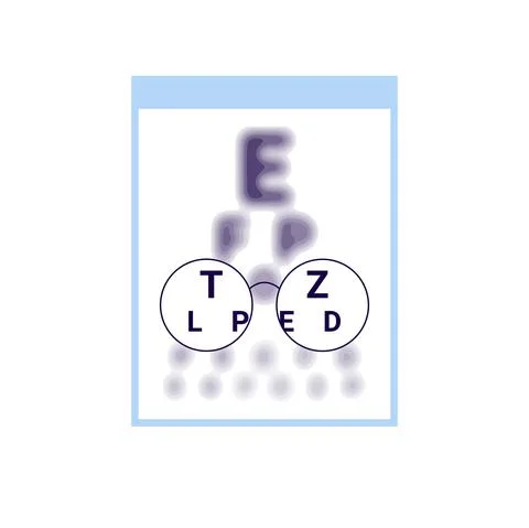 Test table with clarity vision eye in glasses and blur outside vision, chart  Stock Illustration