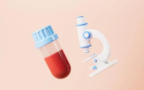 Test tube and microscope on the pink background, 3d rendering. Stock Illustration