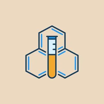 Test Tube and Molecule vector Chemistry Hexagonal Formula colored icon Stock Illustration