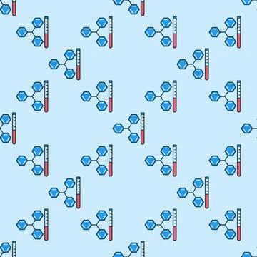 Test Tube and Molecule vector Chemical Formula colored seamless pattern Stock Illustration