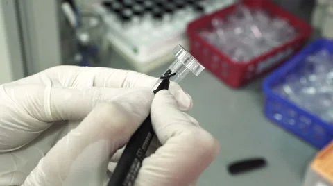 Test-tube with blood for testing and analysis at modern medical laboratory Stock Footage 59509904