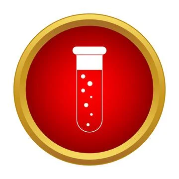 Test tube with bubbling liquid inside red circle Illustrazione stock