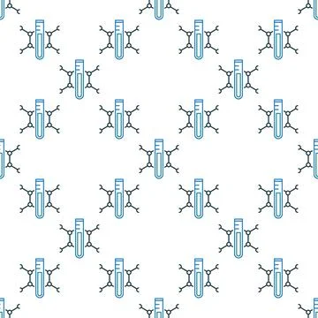 Test-Tube with Chemical Compound vector Chemistry Science linear seamless p.. 스톡 일러스트