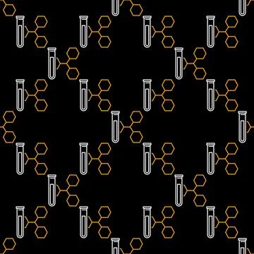 Test Tube with Formula vector Chemistry thin line seamless pattern Stock Illustration