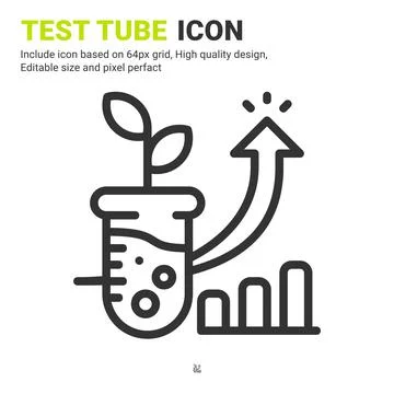 Test tube icon vector with outline style isolated on white background Illustrazione stock